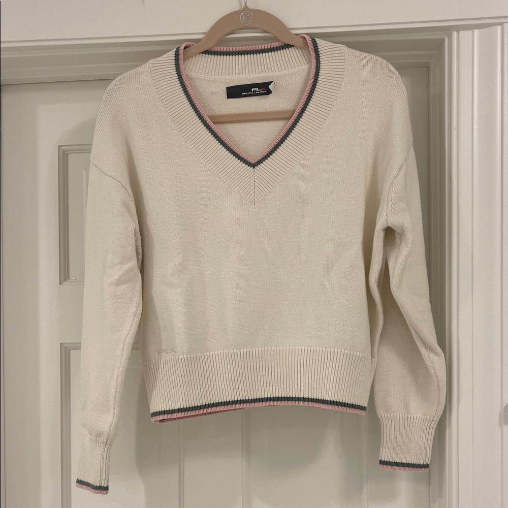 Women's RLX Cream V-Neck Sweater - size small